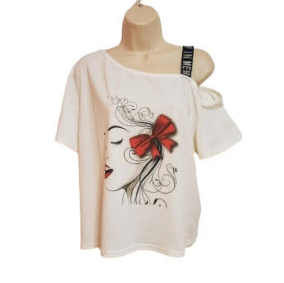 SHEIN Tops - Shein Face Graphic One Shoulder Knit Top Large